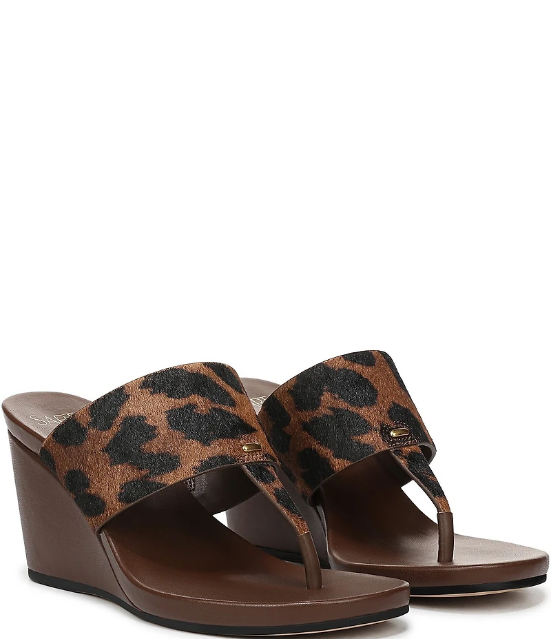 Sarto by Franco Sarto Talea Leopard Print Calf Hair Wedge Thong Slide Sandals