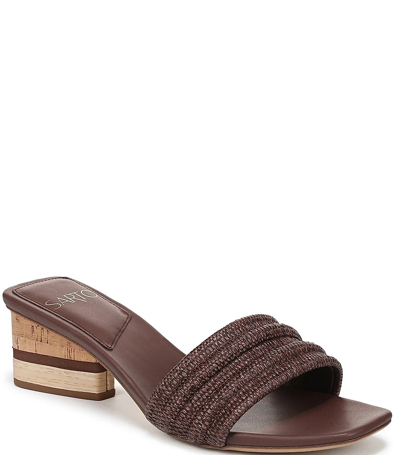 Sarto by Franco Sarto Waverly Woven Mixed Cork Triangle Block Heel Slides
