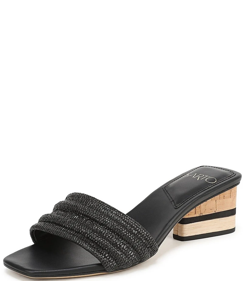 Sarto by Franco Sarto Waverly Woven Mixed Cork Triangle Block Heel Slides