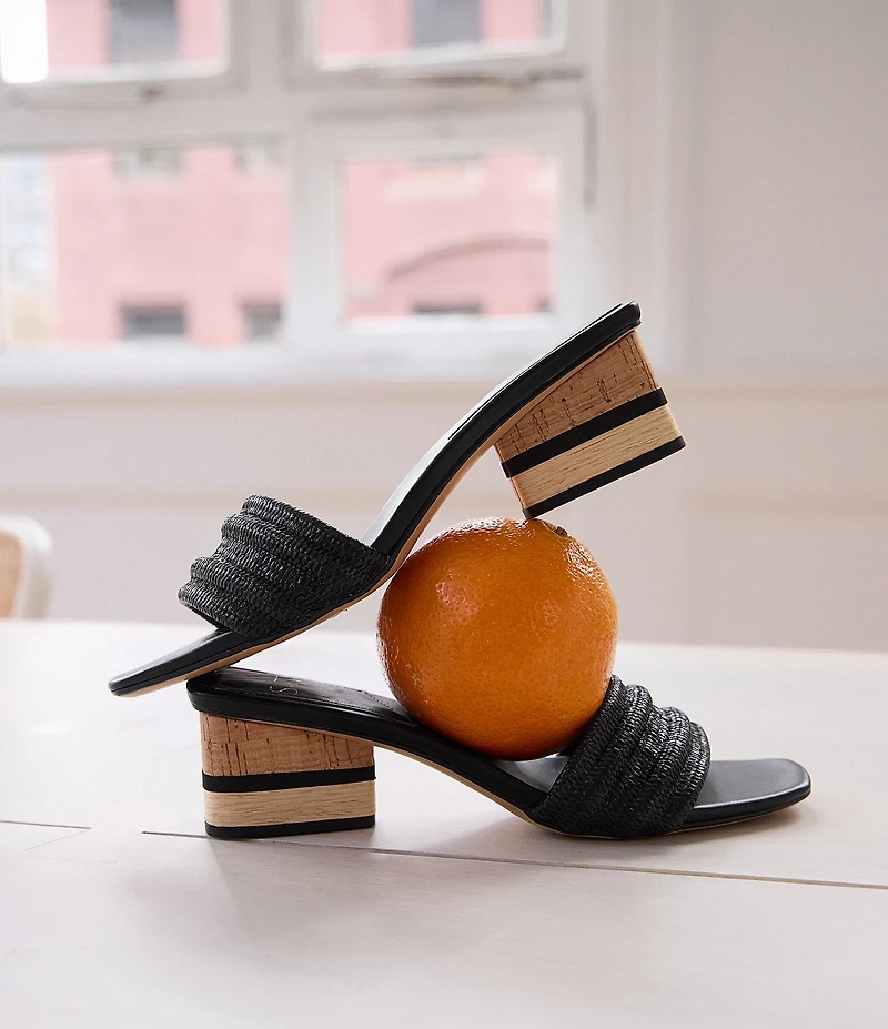 Sarto by Franco Sarto Waverly Woven Mixed Cork Triangle Block Heel Slides