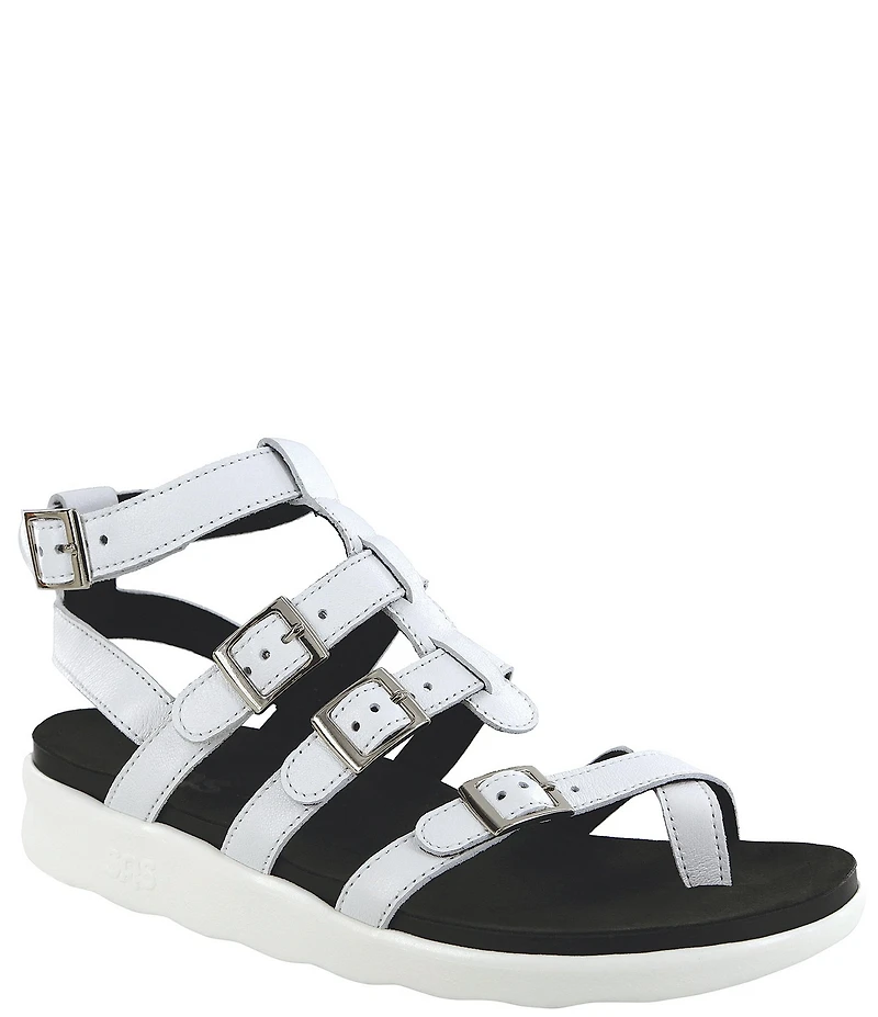 SAS Aria Leather Buckle Hardware Hook-and-Loop Gladiator Sandals