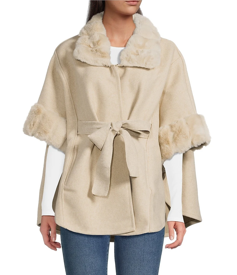 SASSO + SMYTH Faux Fur Solid Belted Topper