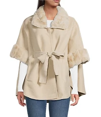 SASSO + SMYTH Faux Fur Solid Belted Topper
