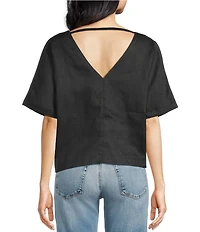 SASSO + SMYTH Linen V-Neck Short Sleeve Back Detail Top