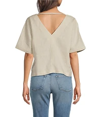 SASSO + SMYTH Linen V-Neck Short Sleeve Back Detail Top