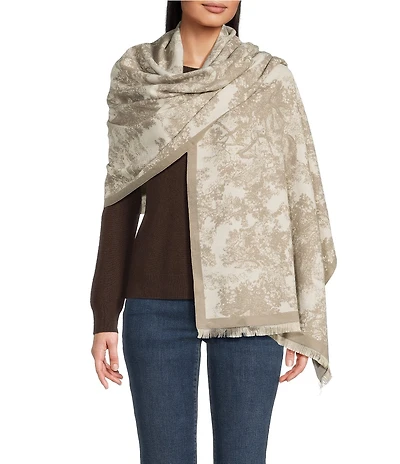 SASSO + SMYTH Toile Trees Fringe Detail Scarf Wrap
