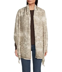 SASSO + SMYTH Toile Trees Fringe Detail Scarf Wrap