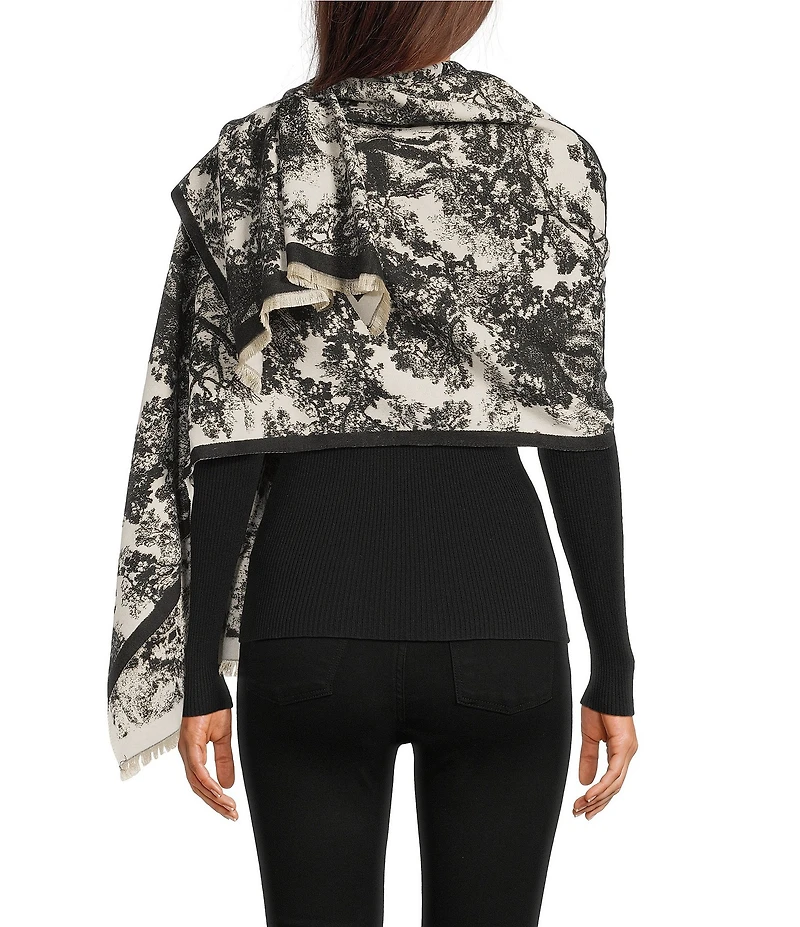 SASSO + SMYTH Toile Trees Fringe Detail Scarf Wrap