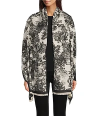 SASSO + SMYTH Toile Trees Fringe Detail Scarf Wrap