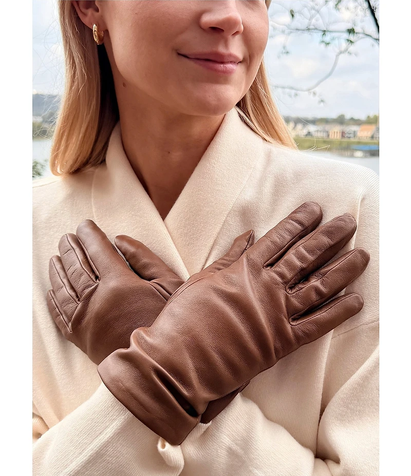 SASSO + SMYTH Women's Leather Cashmere Tech Tip Traditional Five Finger Gloves