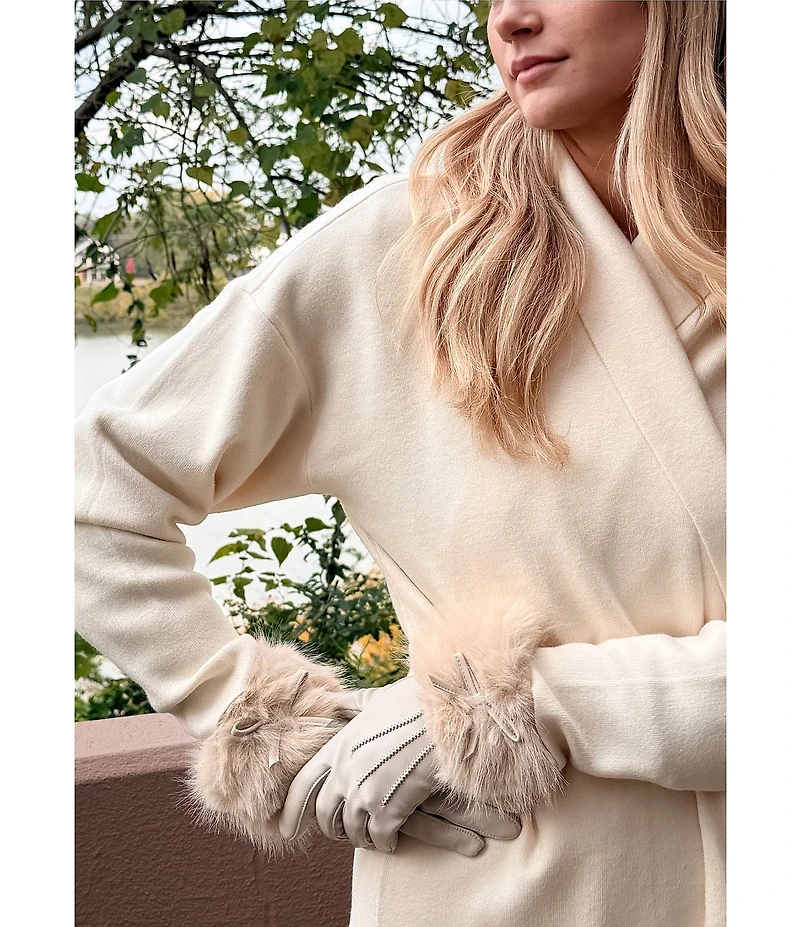 SASSO + SMYTH Women's Faux Fur Bow Cuff Tech Tip Traditional Five Finger Leather Gloves