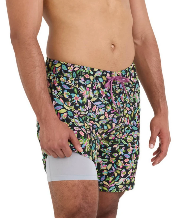 SAXX Oh Buoy 2N1 Amate Garden 7#double; Inseam Slim Fit Volley Swim Trunks