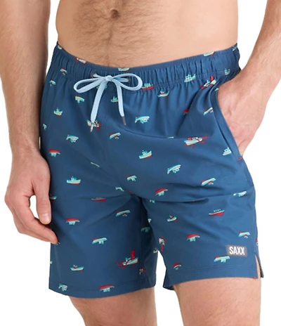 SAXX Oh Buoy 2N1 Boat Print 7#double; Inseam Volley Swim Shorts