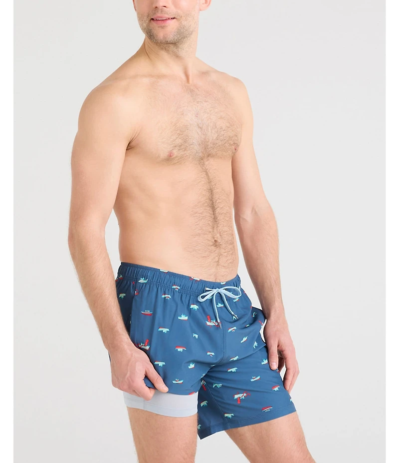SAXX Oh Buoy 2N1 Boat Print 7#double; Inseam Volley Swim Shorts