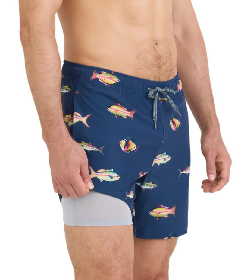 SAXX Oh Buoy 2N1 Gulf Fish 7#double; Inseam Slim Fit Volley Swim Trunks