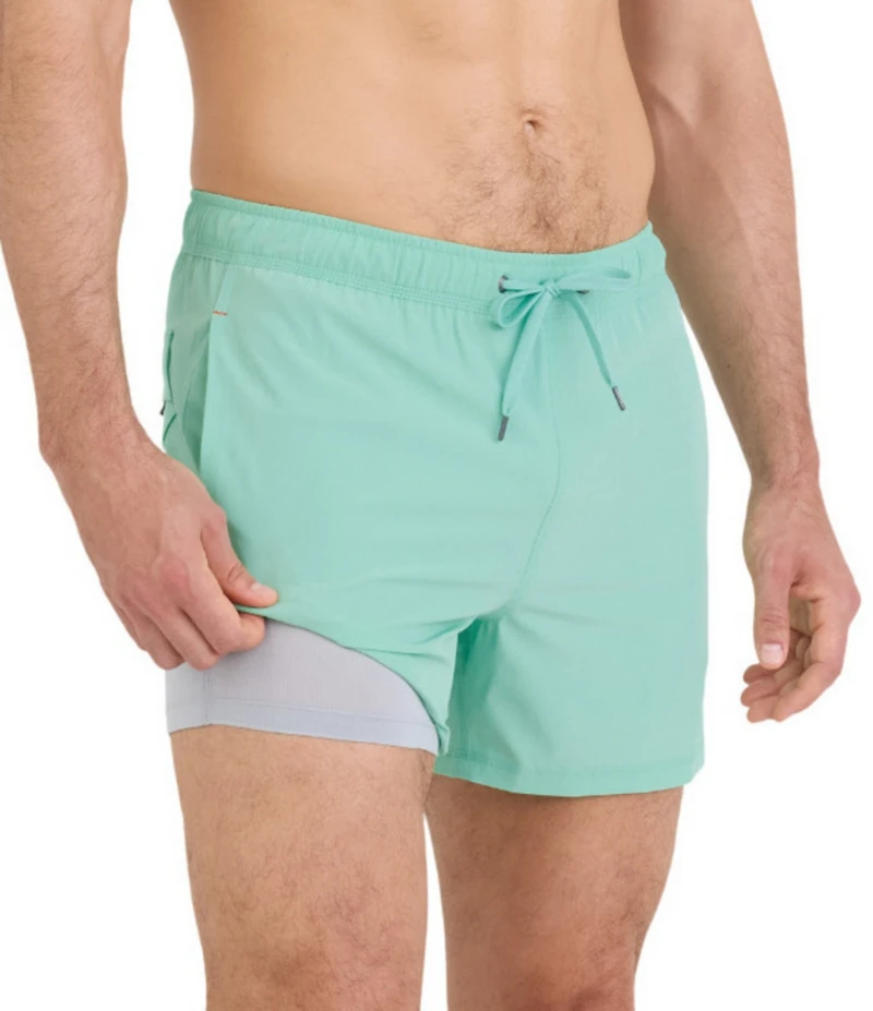 SAXX Oh Buoy 2N1 Mint Jelly 5#double; Inseam Slim Fit Solid Volley Swim Trunks