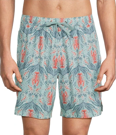 SAXX Oh Buoy Lobster Printed 7#double; Inseam Swim Trunks