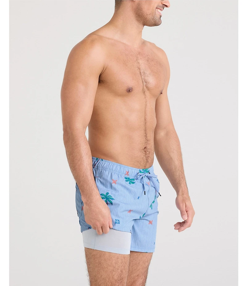 SAXX Palmtastic Oh Buoy 2N1 5#double; Inseam Slim Fit Volley Swim Shorts