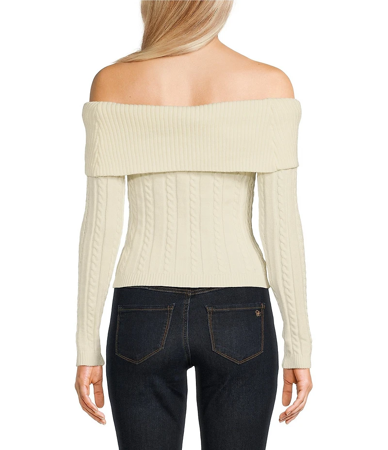 Say What Off The Shoulder Long Sleeve Cable Knit Top