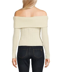 Say What Off The Shoulder Long Sleeve Cable Knit Top