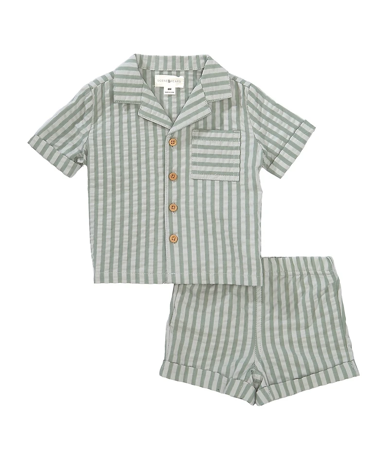 Scene & Heard Baby Boys Woven Seersucker Stripe Short Sleeve Button Front Shirt & Shorts Set