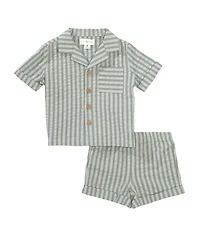 Scene & Heard Baby Boys Woven Seersucker Stripe Short Sleeve Button Front Shirt & Shorts Set