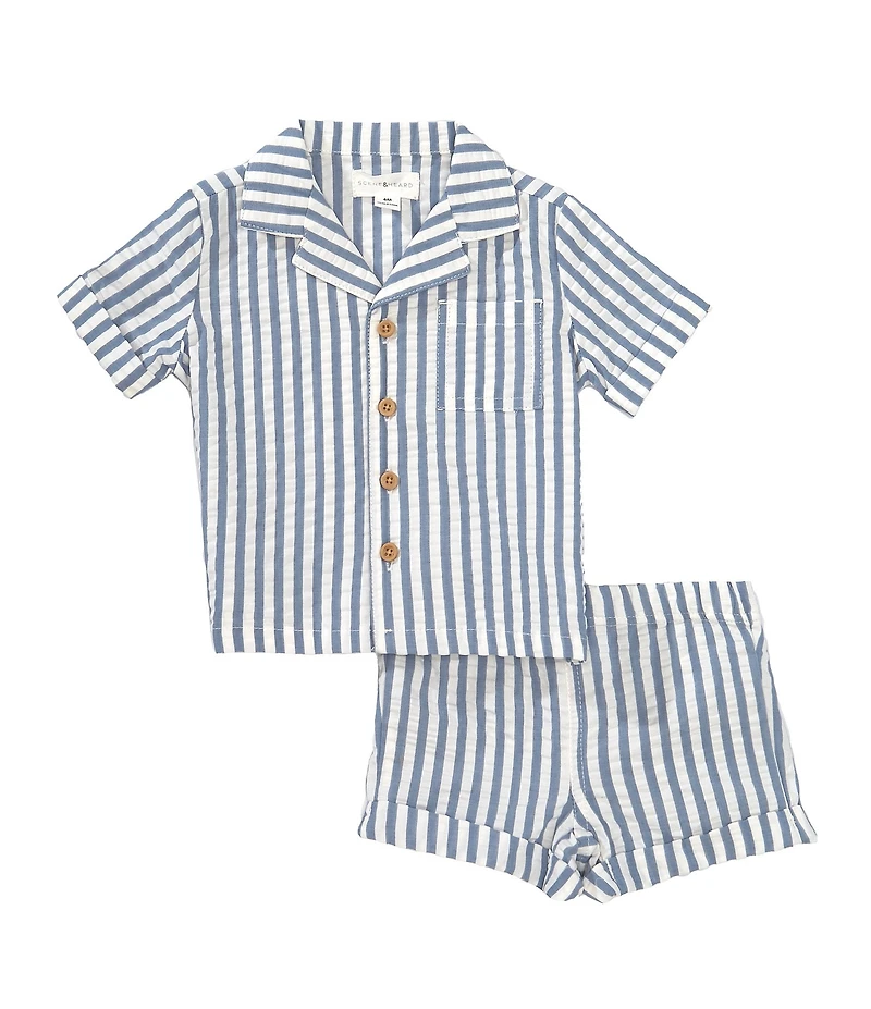 Scene & Heard Baby Boys Woven Seersucker Stripe Short Sleeve Button Front Shirt & Shorts Set