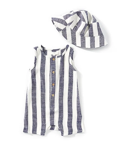 Scene&Heard Baby Boys Sleeveless Stripe Printed Shortall and Hat Set