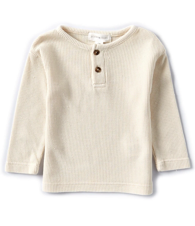 Scene&Heard Baby Boys Long Sleeve Waffle Knit Henley T-Shirt