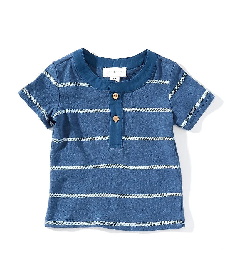 Scene&Heard Baby Boys Round Neck Short Sleeve Striped Henley T-Shirt