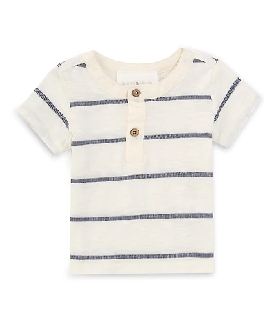 Scene&Heard Baby Boys Round Neck Short Sleeve Striped Henley T-Shirt