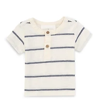 Scene&Heard Baby Boys Round Neck Short Sleeve Striped Henley T-Shirt
