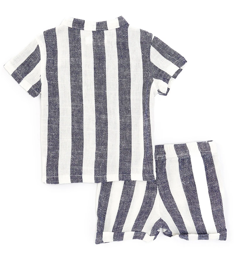 Scene&Heard Baby Boys Woven Striped Button Down Linen Shirt & Shorts Set