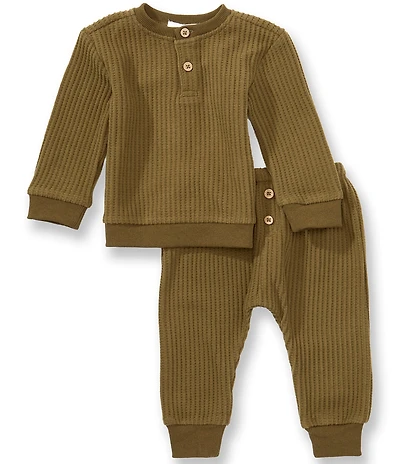 Scene&Heard Baby Boys Brushed Waffle Knit Long Sleeve T-Shirt & Matching Pull On Pants Set