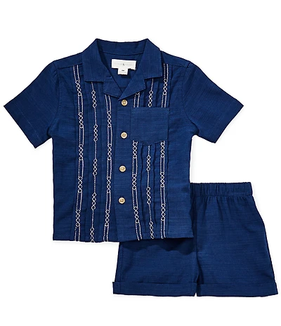 Scene&Heard Baby Boys Guayabera Embroidered Short Sleeve Top & Shorts Set