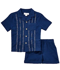 Scene&Heard Baby Boys Guayabera Embroidered Short Sleeve Top & Shorts Set