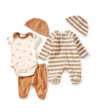 Scene&Heard Baby Boys Knit Cowboy Hat Print Coverall, Bodysuit, Pants, & Hat 5-Piece Layette Set