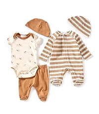 Scene&Heard Baby Boys Knit Cowboy Hat Print Coverall, Bodysuit, Pants, & Hat 5-Piece Layette Set