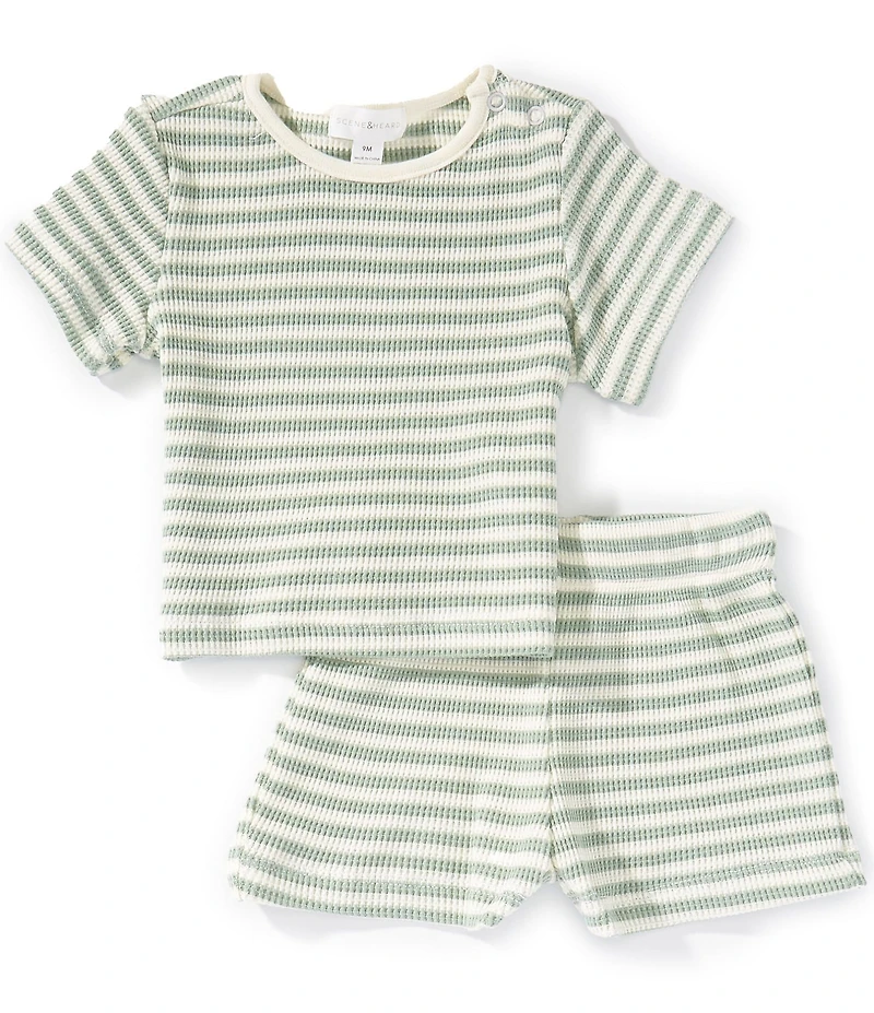 Scene&Heard Baby Boys Knit Stripe Short Sleeve Tee & Shorts Set