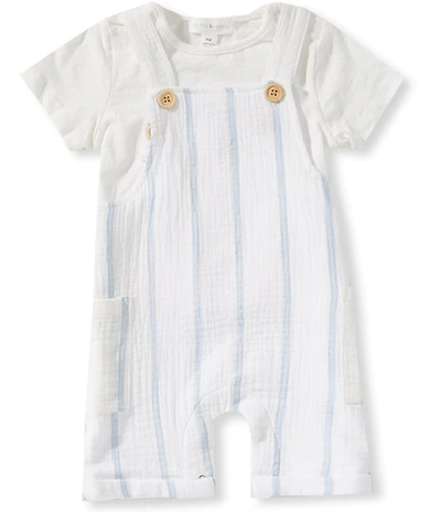 Scene&Heard Baby Boys Short Sleeve Shirt & Striped Gauze Overalls Set