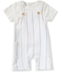 Scene&Heard Baby Boys Short Sleeve Shirt & Striped Gauze Overalls Set