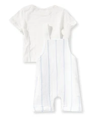Scene&Heard Baby Boys Short Sleeve Shirt & Striped Gauze Overalls Set