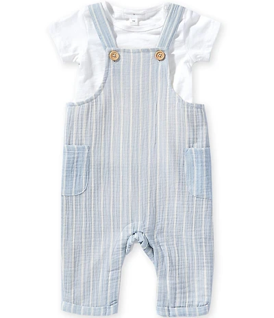 Scene&Heard Baby Boys Short Sleeve Shirt & Striped Gauze Overall Set