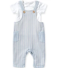Scene&Heard Baby Boys Short Sleeve Shirt & Striped Gauze Overall Set