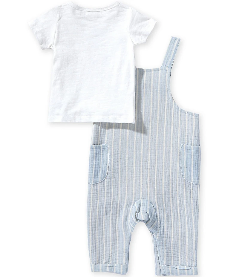 Scene&Heard Baby Boys Short Sleeve Shirt & Striped Gauze Overall Set