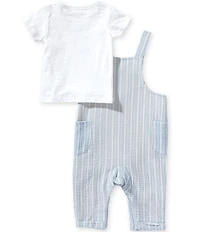 Scene&Heard Baby Boys Short Sleeve Shirt & Striped Gauze Overall Set