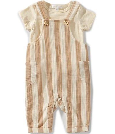 Scene&Heard Baby Boys Short Sleeve Stripe Gauzed Overall Set