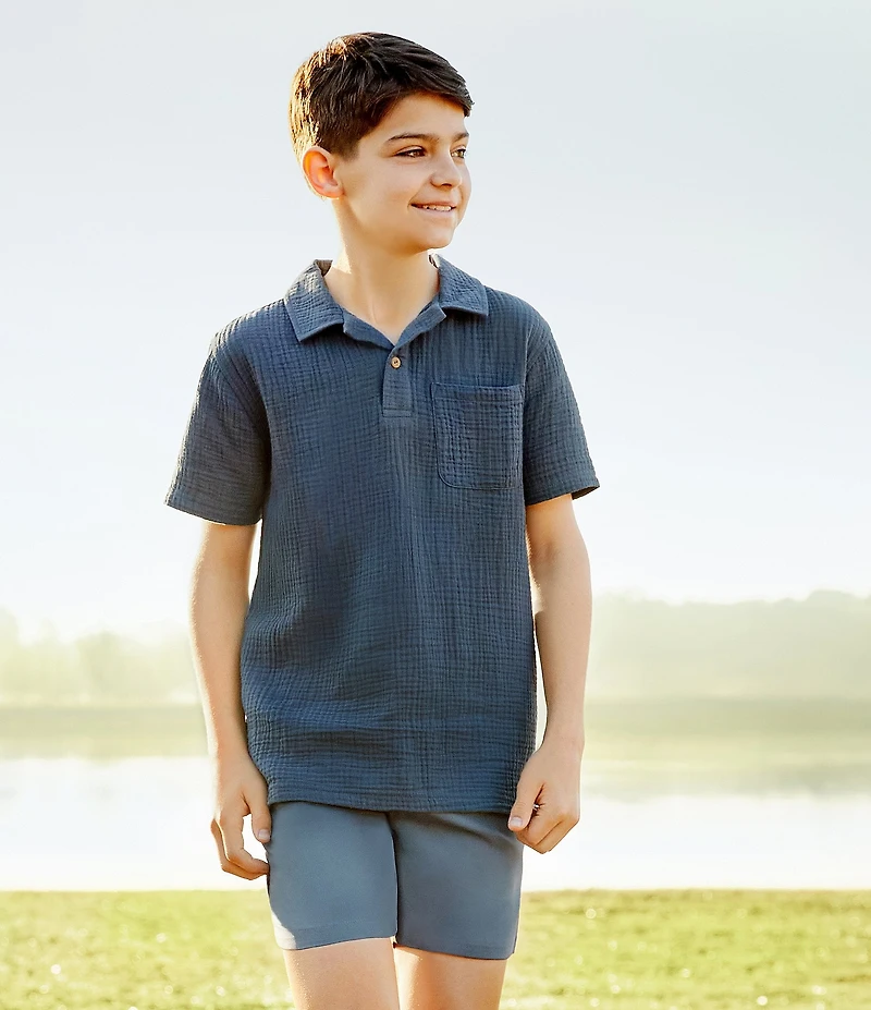 Scene&Heard Big Boys Gauze Front Pocket Short Sleeve Polo Shirt