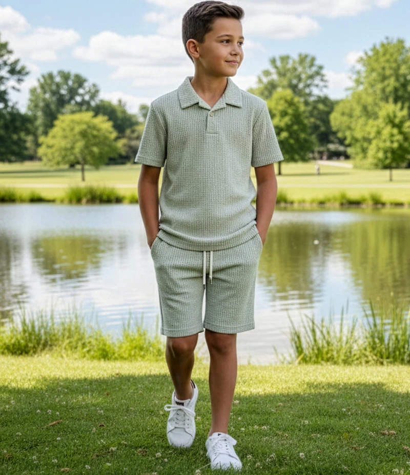 Scene&Heard Big Boys Stripe Camp Collar Short Sleeve Pop Over Shirt