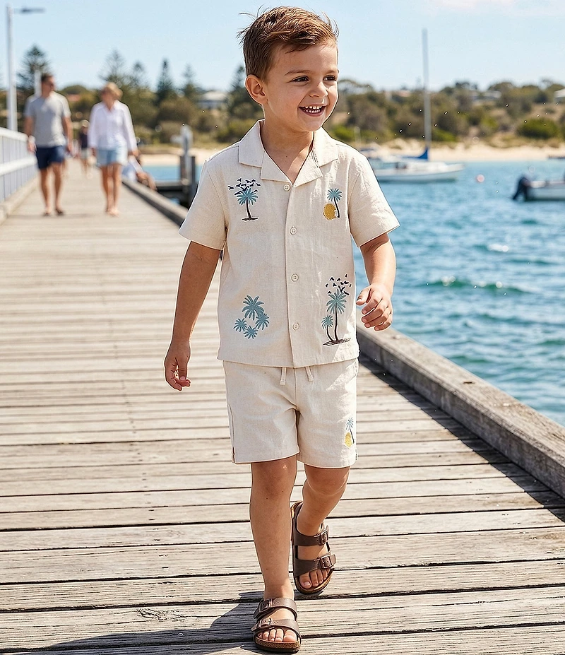 Scene&Heard Little Boys Embroidered Woven Linen Notch Collar Button Front Top